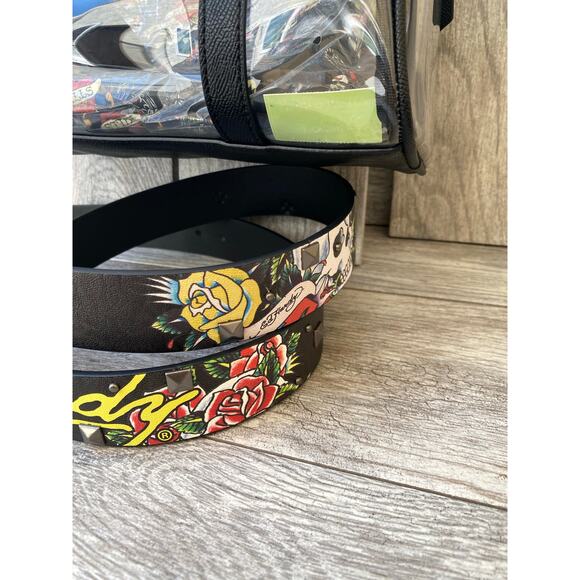 Ed Hardy Tattoo Belt & Clear Satchel Set | Rockabilly Style, Vegan, Size 42 - Picture 4 of 10